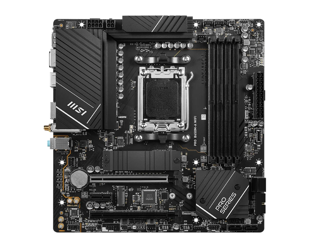 MSI PRO B650M-A WIFI AM5 , AMD B650 Chipset, 4 x 2-Channel DDR5 Slots, 128GB Max Memory, Wi-Fi 6E, 2x PCI-E x16, 2x M.2, 1x HDMI, 1x DP, USB 23.2/2.0 Micro-ATX Motherboard | 911-7D77-001 - Image 2