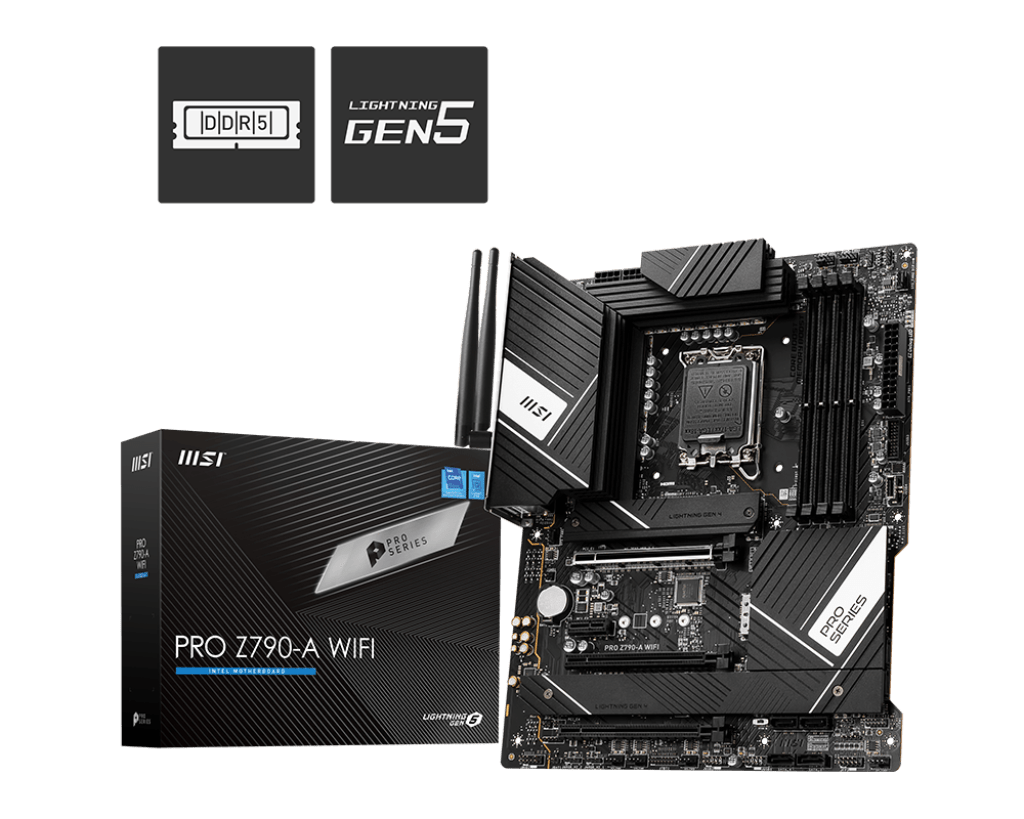 MSI PRO Z790-A WIFI, Socket 1700 , Intel® Z790 Chipset, 4x DDR5, Maximum Memory Capacity 192GB, 1x HDMI,1x DisplayPort, 3x PCI-E x16 slot, 4x M.2, 6x SATA 6G, ATX Motherboard | 911-7E07-003