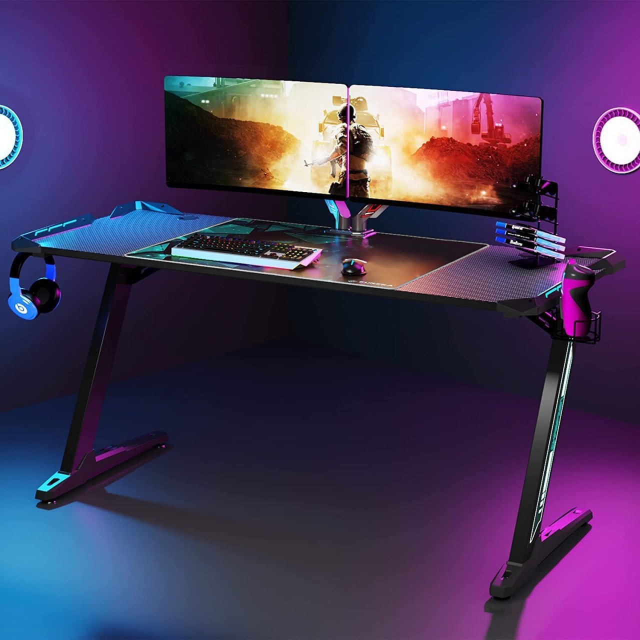 Eureka Ergonomic Z60 Black Gaming Desk With RGB Lights ,Product ...