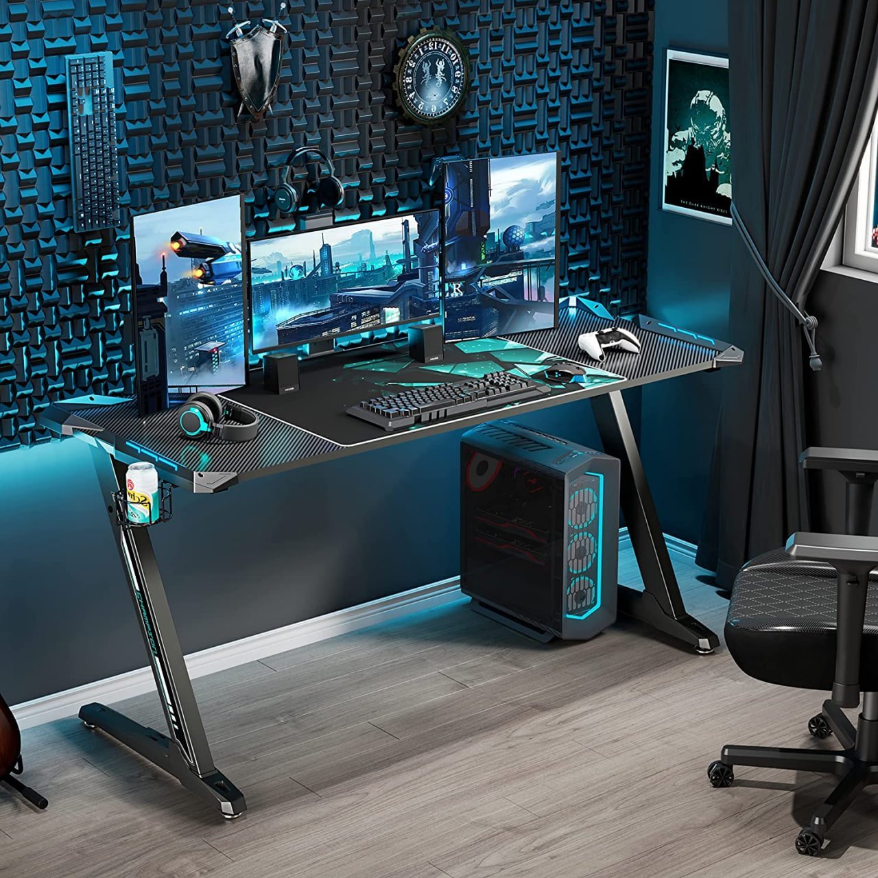 Eureka Ergonomic Z60 Black Gaming Desk With Rgb Lights ,product 