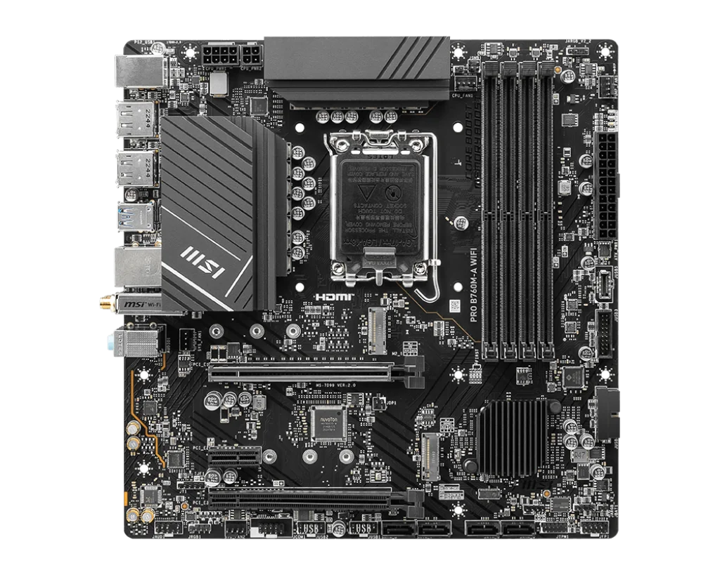 MSI PRO B760M-A WIFI, Socket 1700, INTEL B760, 4x DDR5, Maximum Memory Capacity 192GB, 2x HDMI, 2x DisplayPort, 2x PCI-E x16 slot, 2x M.2, 4x SATA 6G, mATX Motherboard | 911-7D99-007 - Image 2