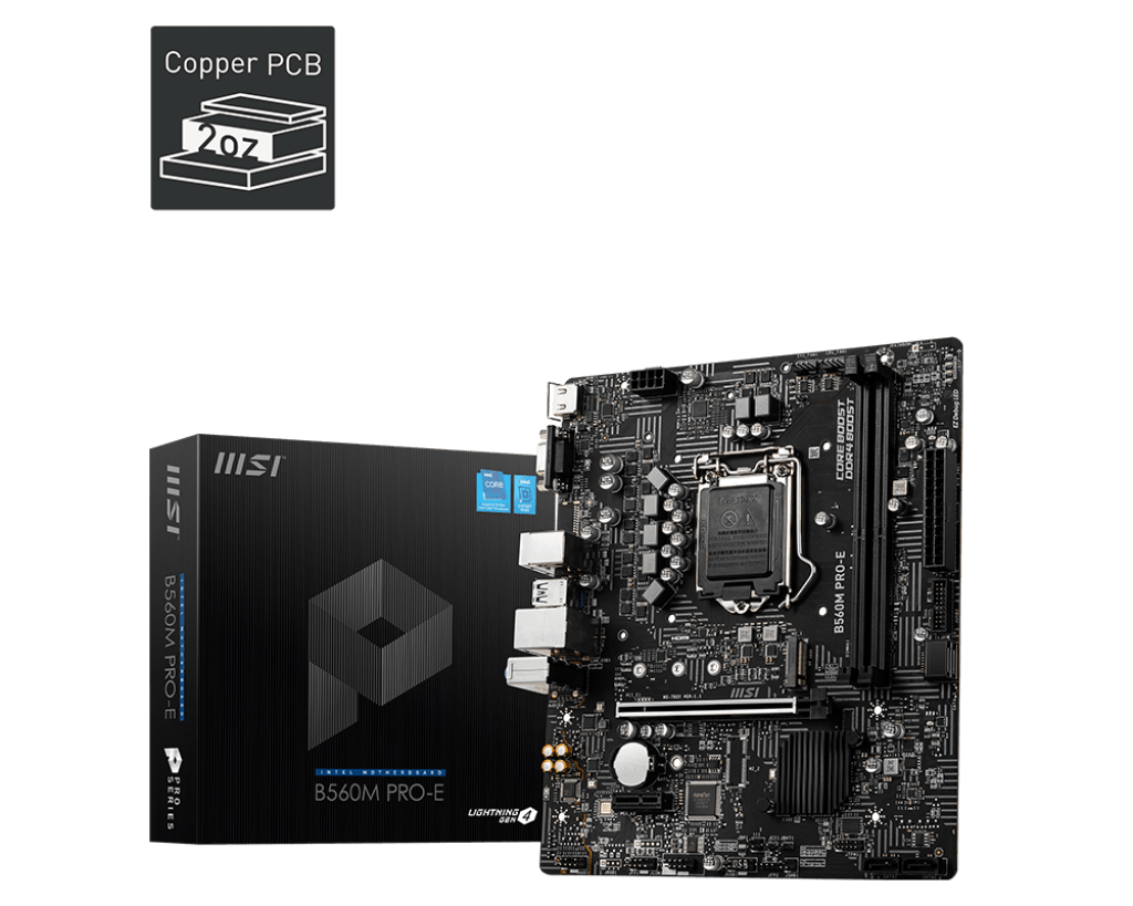 MSI B560M PRO-E, Socket 1200, INTEL B560, 2x DDR4 memory slots, support up to 64GB, 1x HDMI, 1x VGA port, 1x PCI-E x16 slot, 1x M.2, 4x SATA 6G, M-ATX Motherboard | 911-7D22-030