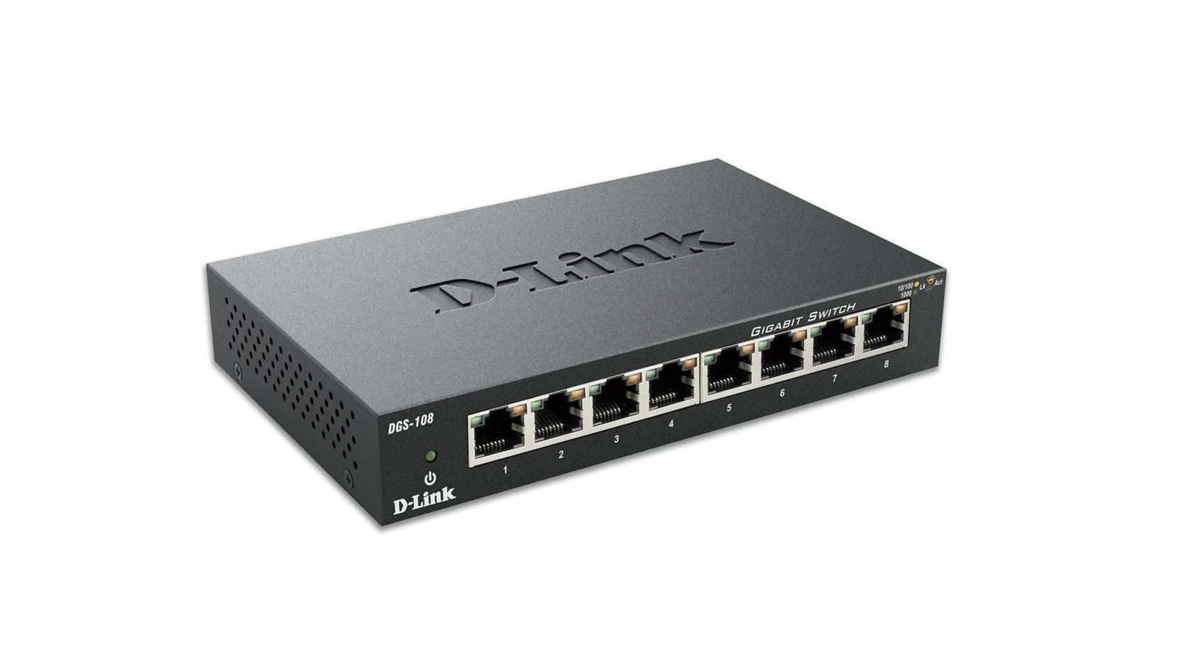 D-Link 8 Port Gigabit Desktop Unmanaged Switch, Up To 2Gbps Duplex Mode, Energy Saving, Plug and Play Installation, 4K Mac Address Capacity | DGS-F108