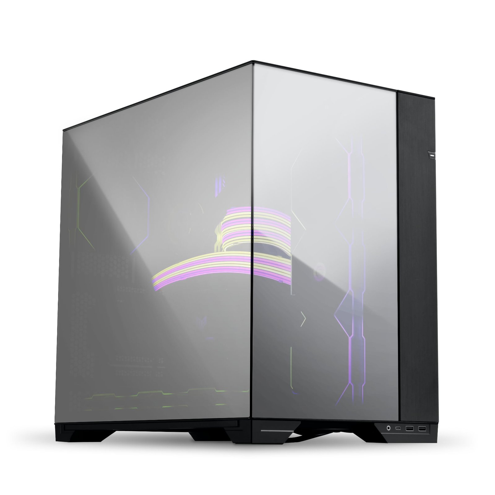 Lian Li O11 Vision Tower Computer Case, Tempered Glass,Supports a up to 2 × 360mm radiators + 1 × 240mm radiator and a maximum of 8 fans - Chrome Color - Image 2